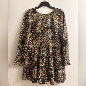 Zara Black Floral Long-Sleeve Casual Romper - Pink, Yellow, Orange, Blue